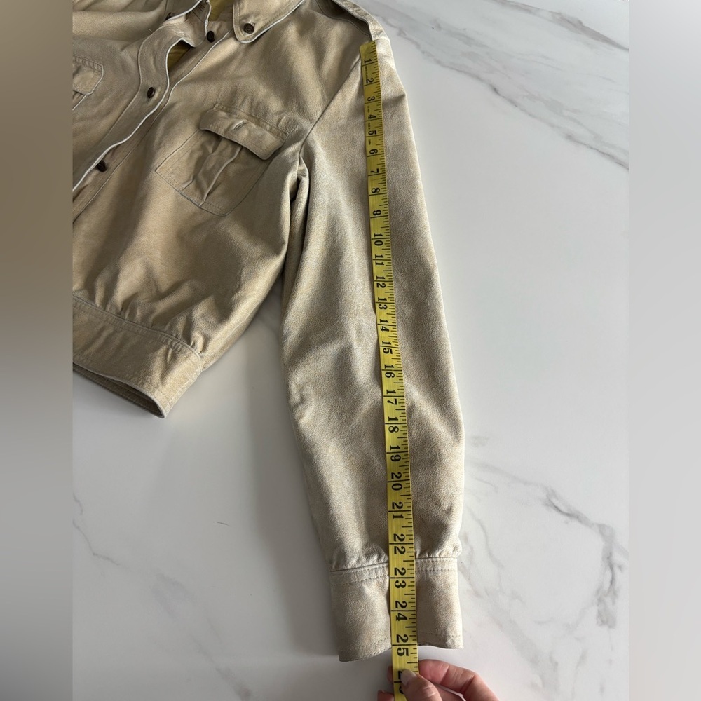Anne Klein Vintage Military Style Leather Jacket sz L Beige - Picture 12 of 12